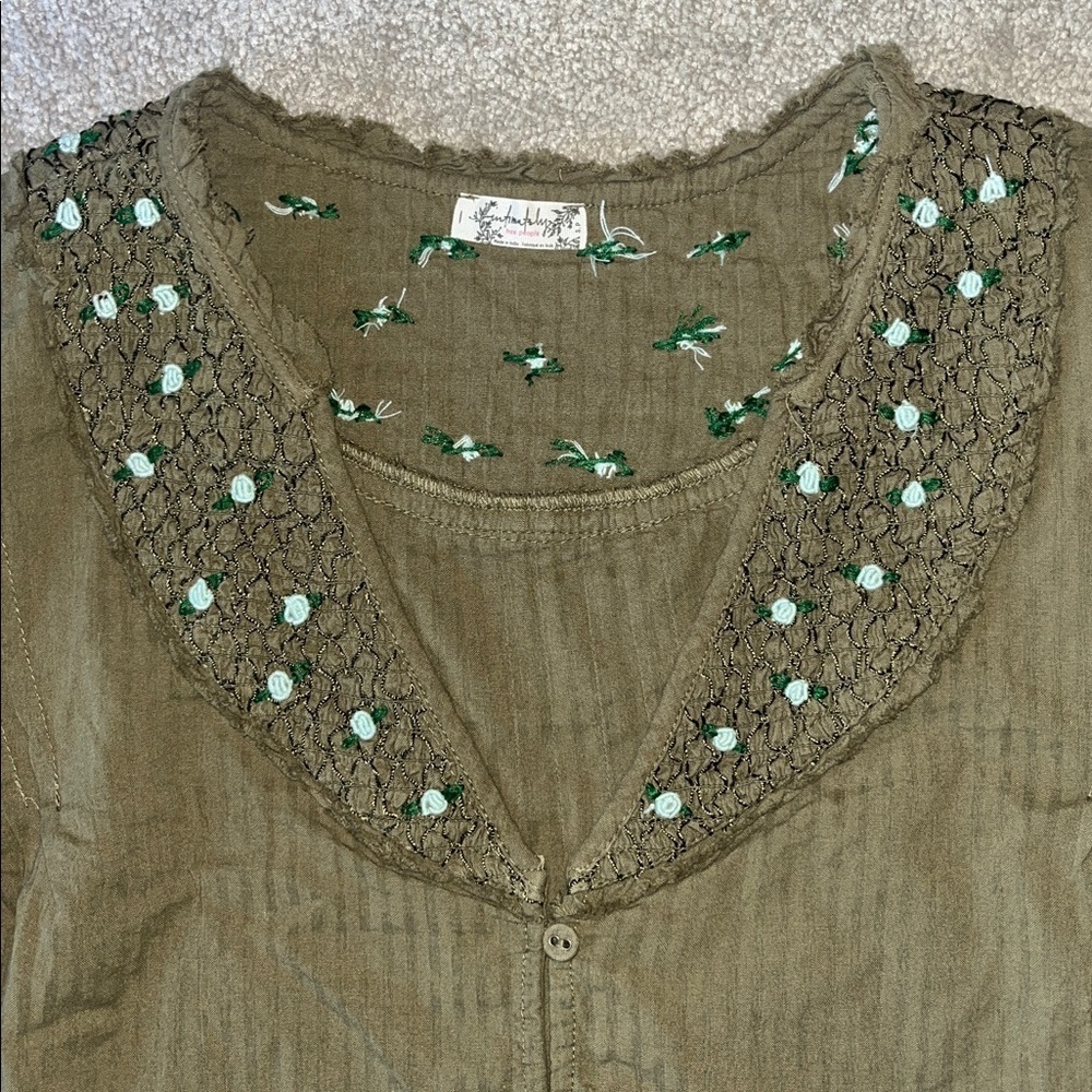 Intimately Free People Sweet As Roses Lounge Blouse Top ONLY Embroidered S - Picture 7 of 9